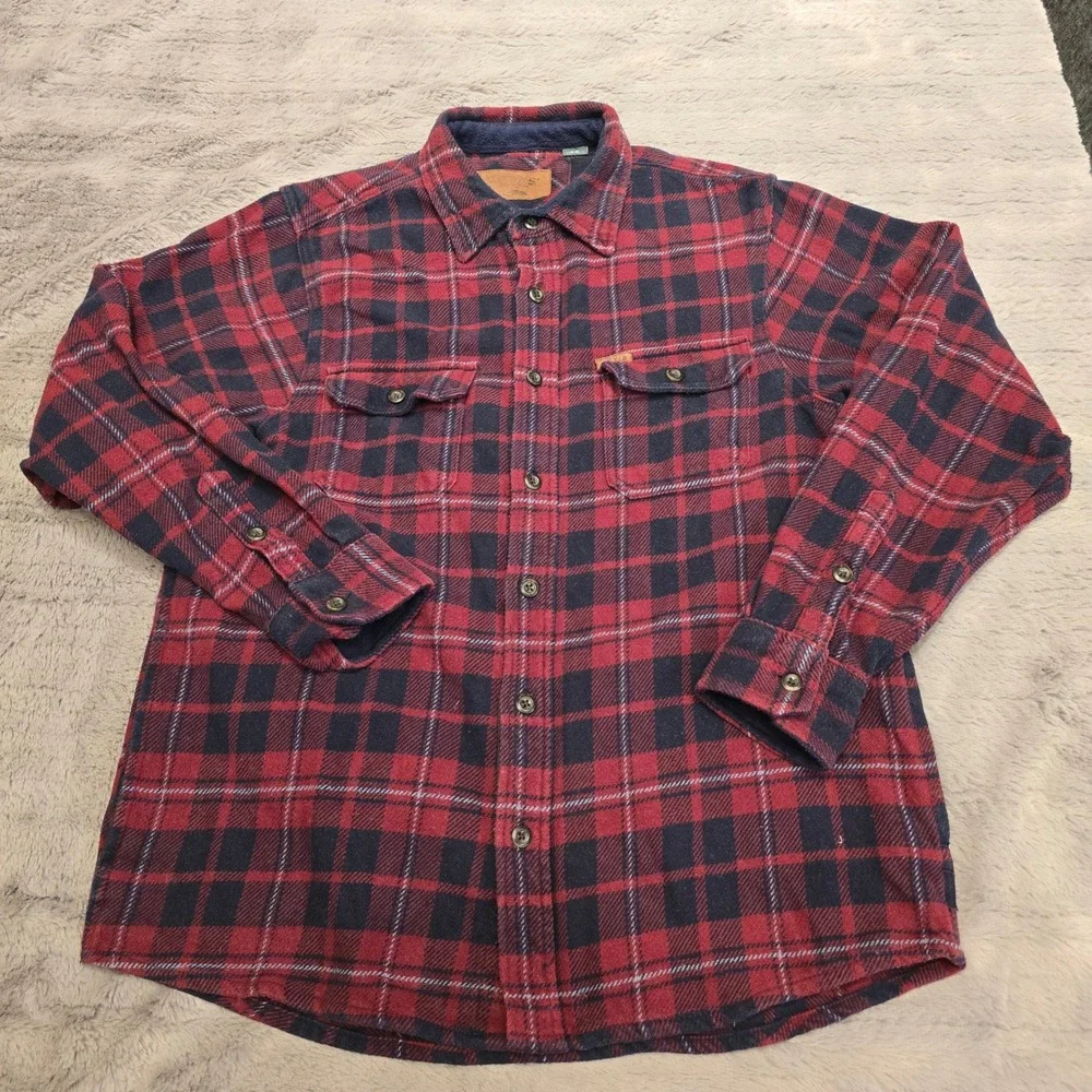 Orvis Mens Red Black Plaid Flannel Button Down Shirt Medium 1312517